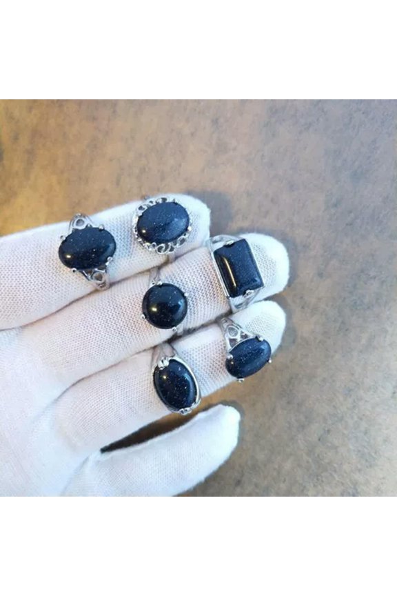 Wholesale Jewelry Women's Natural Stone Silver Plated Rings Size16-21mm 12-100pc-12pcs blue sand stone
