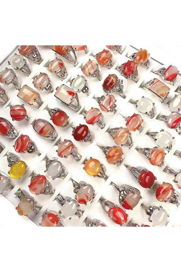 Wholesale Mixed Lots 100pcs Women Rings Red Natural Stone Jewelry Silver P Ring