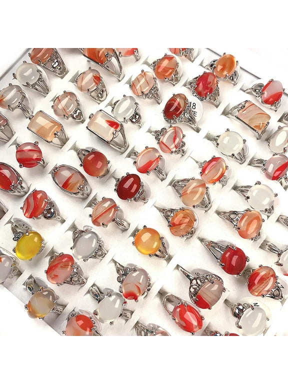Wholesale Mixed Lots 100pcs Women Rings Red Natural Stone Jewelry Silver P Ring