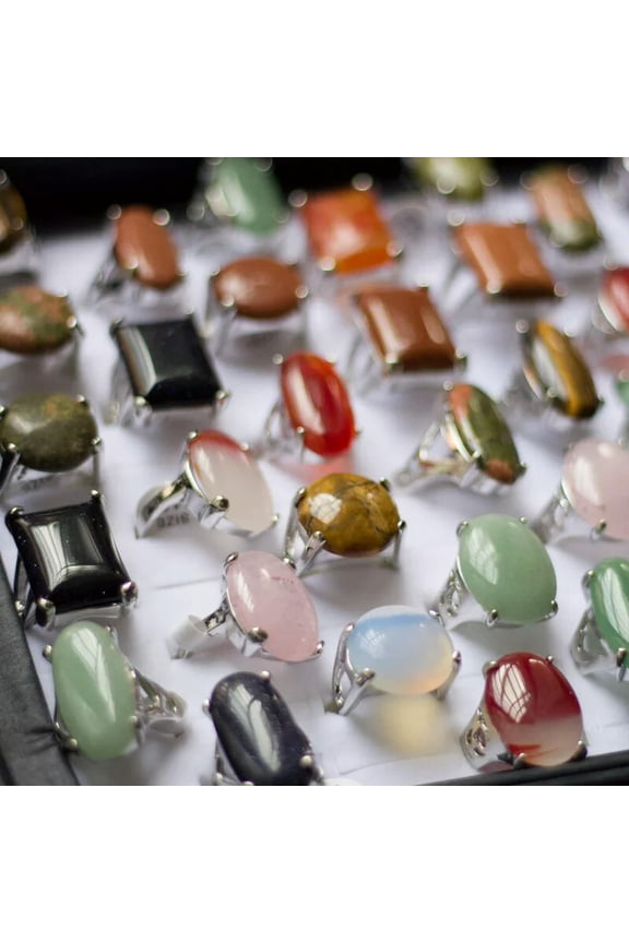 Wholesale lots of jewelry 50pcs Big assorted Natural Gemstone Silver P Rings