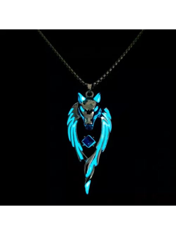 Wolf Pendant Necklaces For Men Glow Domineering Animal Chain Glowing Neckl-3