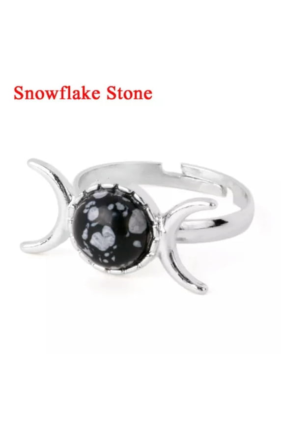 Woman Bohemian Triple Moon Phase Ring Natural Gemstone Moon Ring Jewelry-Snowflake Stone-Adjustable