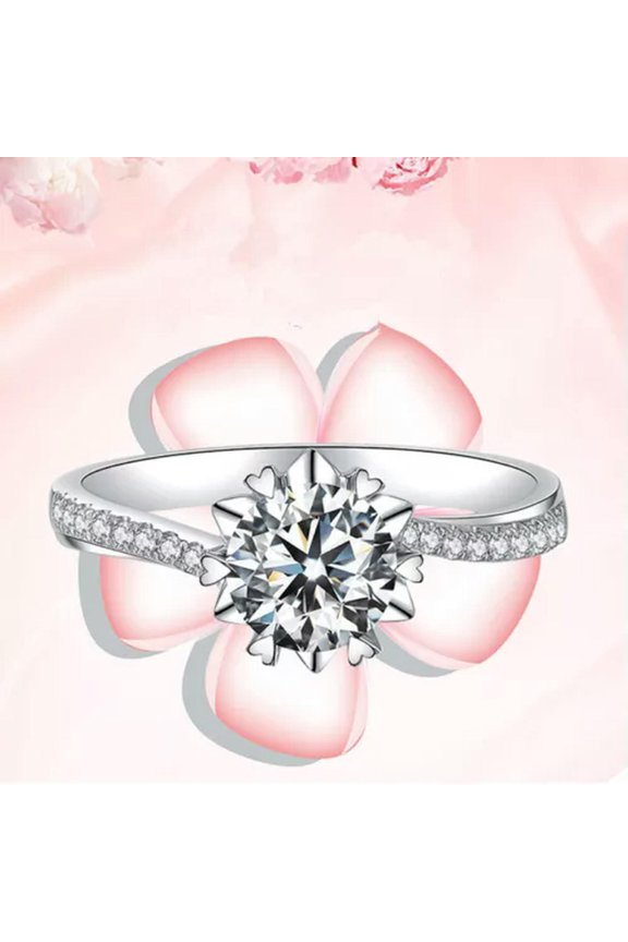 Women 1 Carat Shiny Natural Zircon 925 Sterling Silver Snowflake Rings Size 5-10-7