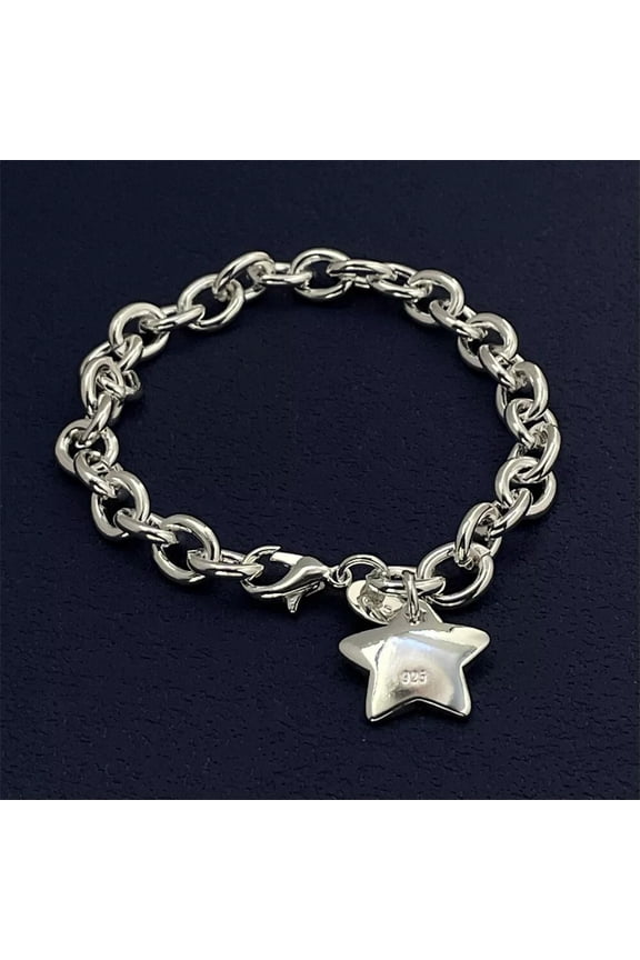 Women 925 Silver Filled Solid Star Dangle Charm Bracelet Bangle New