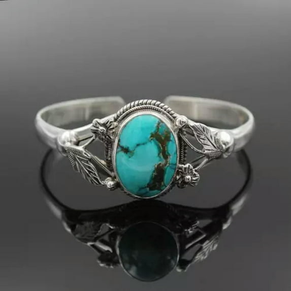 MATROOY Women 925 Silver Filled Turquoise Carve Bracelet Bangle Cuff Wedding Jewelry-2