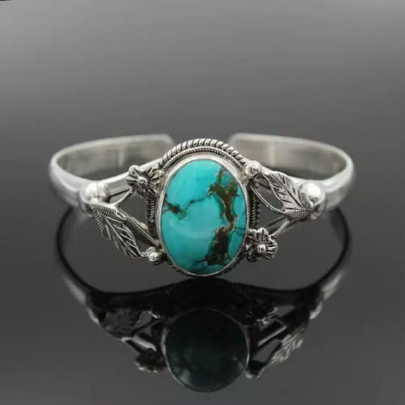 MATROOY Women 925 Silver Filled Turquoise Carve Bracelet Bangle Cuff Wedding Jewelry-2