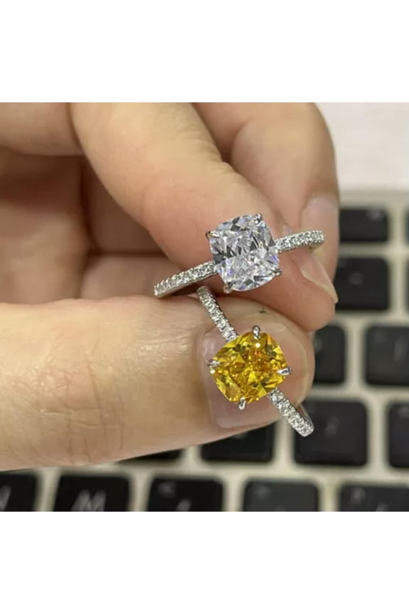 Women 925 Sterling Silver Rings 1.5 Carat Square Crystal Zircon Rings 2 Color-White Stone-7