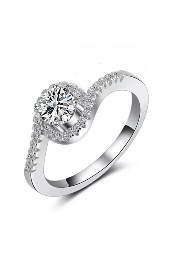 Women 925 Sterling Silver Rings Natural 6mm Crystal Zircon Engagement Ring JZ044-8