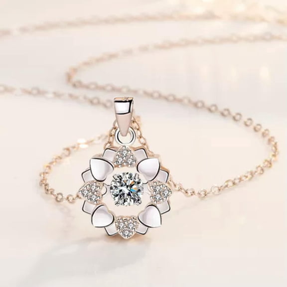 MATROOY Women 925 Sterling Silver Shiny Crystal Flower Pendant Necklace Chain Jewelry-Silver