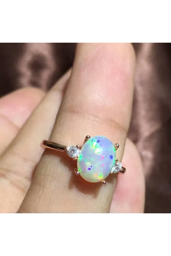 Women Artificial Opal Rings Silvery Band for Party Ball Daily Wear-7-1#