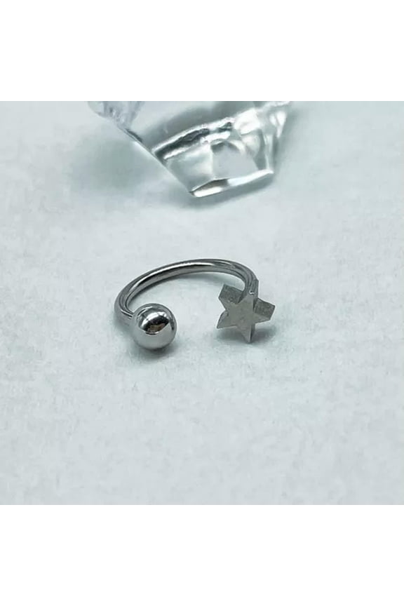 Women C-shape Star Lip Ring Cuff Piecing Lip Stud Labret Lip Jewelry Gift-Round Star-1.2*8mm