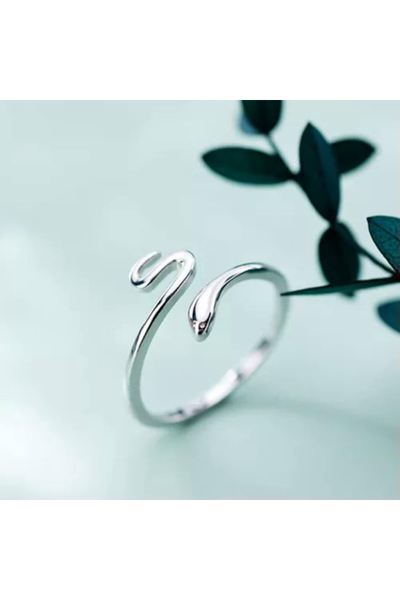 Women Copper Opening Rings Cute Animals Snake Ring Finger Ring Gift Jewelry-Silver-Resizable