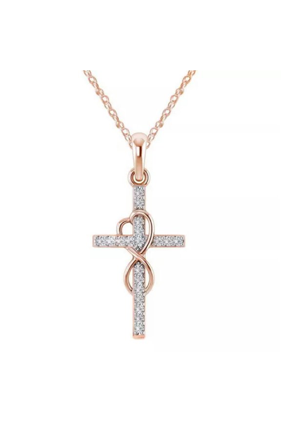 Women Cross Necklaces Pendant Rhinestone Gold Silver Plated Engagement Jewellery-Rose Gold