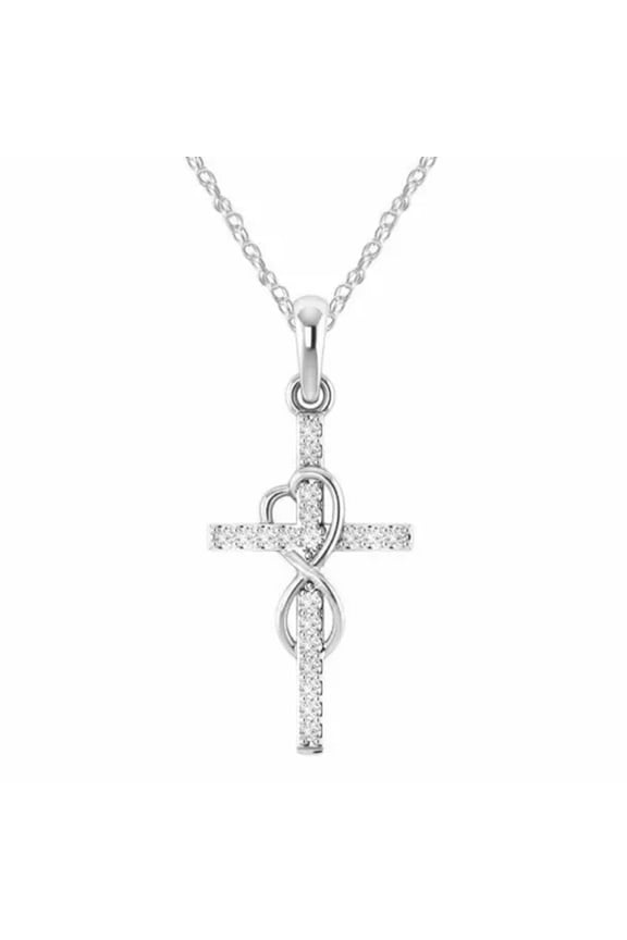 Women Cross Necklaces Pendant Rhinestone Gold Silver Plated Engagement Jewellery-Silver