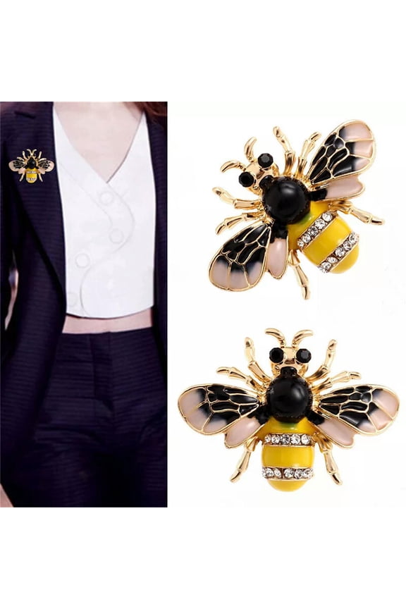 Women Delicate Enamel Little Bee Crystal Rhinestone Collar Pin Brooch Jewelry;US