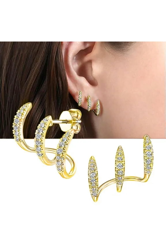 Women Fashion 18k Yellow Gold Plated Party Stud Earrings Cubic Zirconia Jewelry-Gold