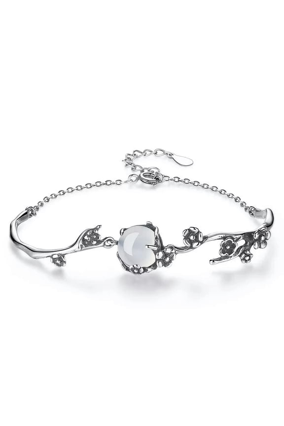 Women Fashion 925 Silver Moonstone Flower Bracelet Bangle Jewelry Gift