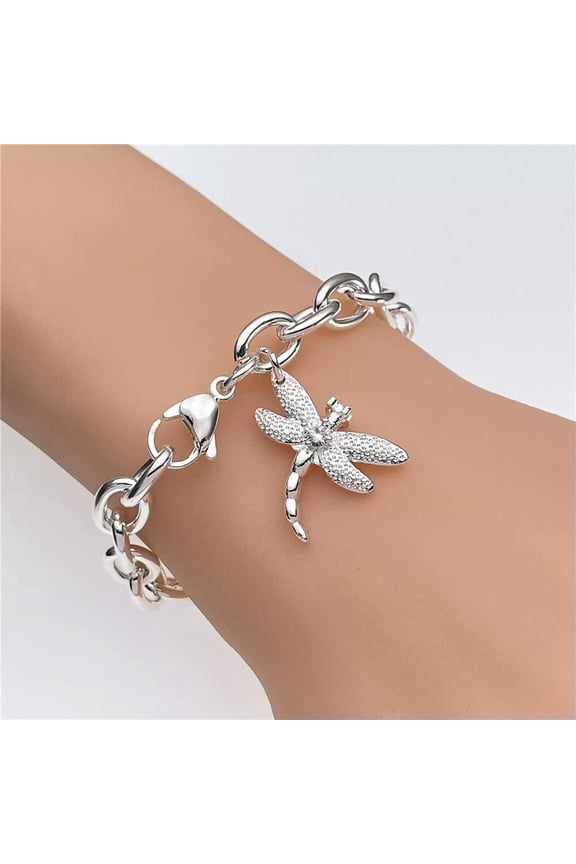 Women Fashion Dragonfly Bracelet 925 Silver Charm Bracelet Bangle