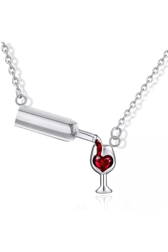 Women Fashion Wine Glass Crystal Rhinestone Heart Pendant Necklace Jewel H~U Jg-White