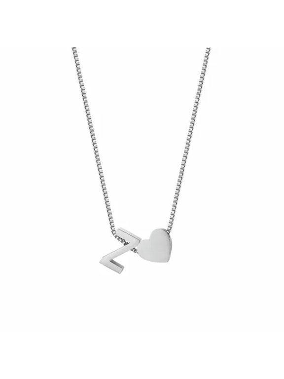 Women Gold Silver Tone Initial Alphabet Letter Heart Pendant Necklace A-Z 20''-Silver-Z