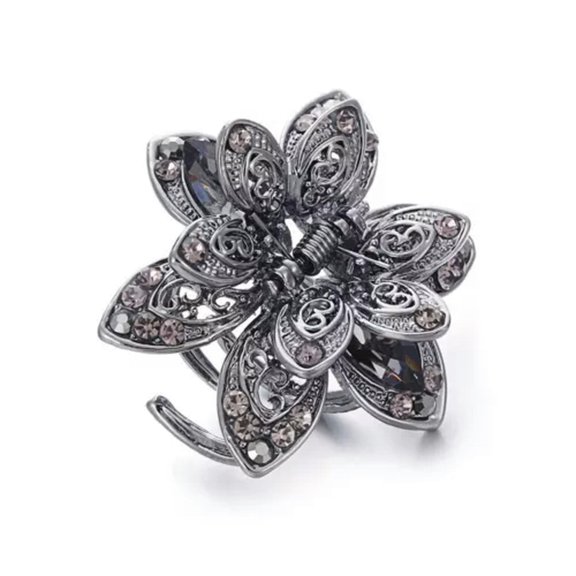 MATROOY Women Hair Accessories Grip Clip Crystal Point Hollow Alloy Headdress Hairpin-Gray