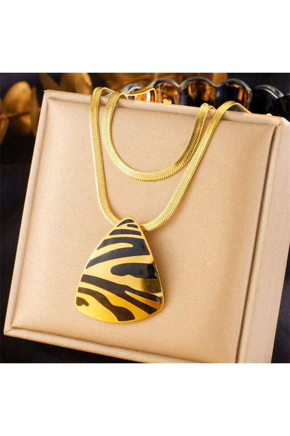 Women Jewelry 18K Gold Plated Stainless Steel Triangular Pendant Chain Necklace
