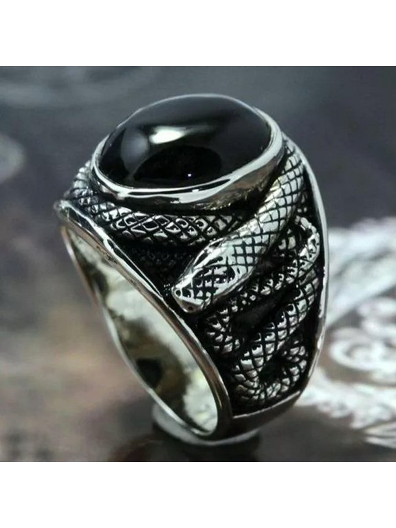 Women Jewelry Mixed Lots 10pcs Natural Stone Men's Black Agate Silver P Ring