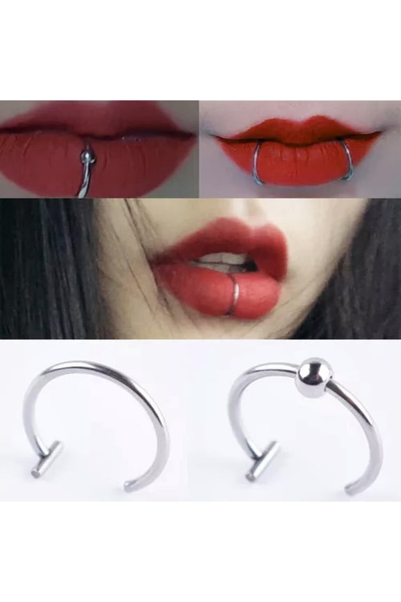 Women Lips Rings Nose Ring Piercing Clip mouth Ring Fake Piercing Body Clip H_tu-Silver 1.0*10*3m