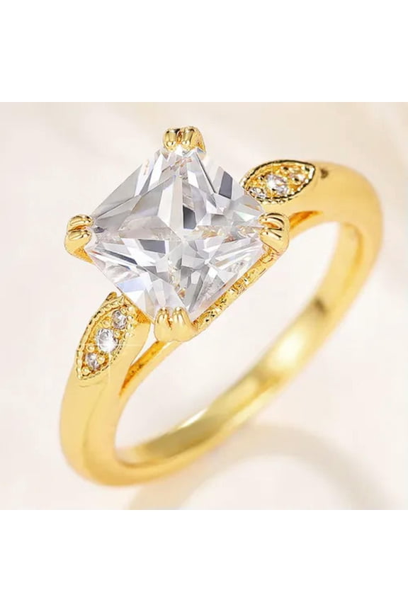 Women Luxury 18k Yellow Gold Plated Rings Cubic Zirconia Jewelry Size 6-10-7-Gold
