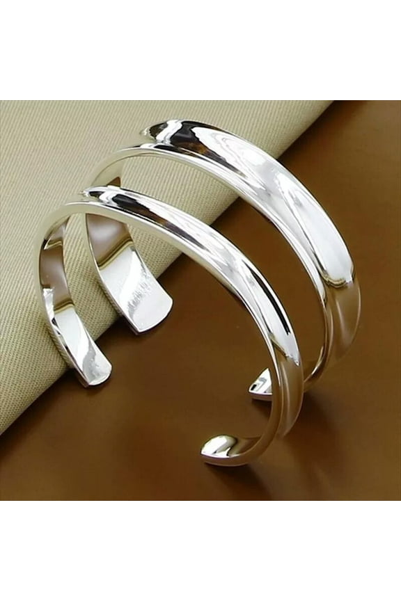 Women Men 925 Sterling Silver Filled Open Bangles Bracelet Jewelry Sets 2Pcs
