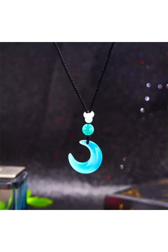 Women Men Natural Stone Moon Charm Pendant Necklace Fashion Jewelry Party Gift-Blue