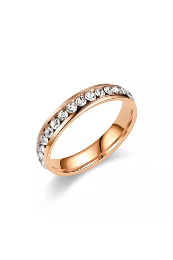 Women Men Punk Style Titanium Finger Ring Titanium Steel Rhinestone Wedding Ring-Rose Gold-5