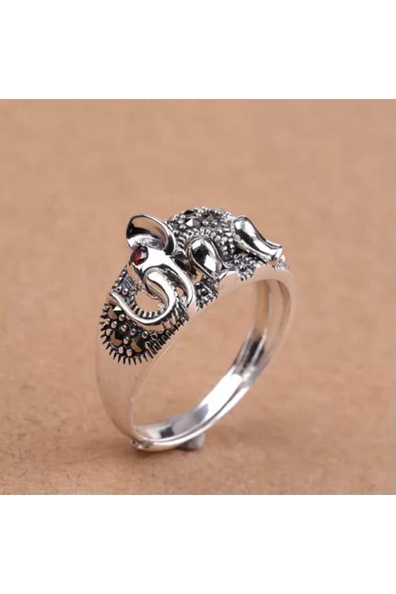 Women Men Real Solid 925 Sterling Silver Bless Lucky Zircon Elephant Band Ring