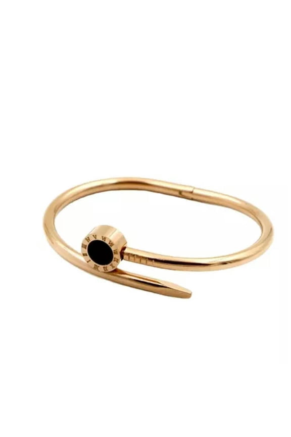 Women Nail Bracelet Roman Numeral Stainless Steel Bracelet Shell Retro Bangle-Rose Gold