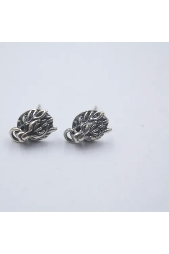 Women Real S925 Silver Earrings For Female Retro Dragon Head Stud Earrings