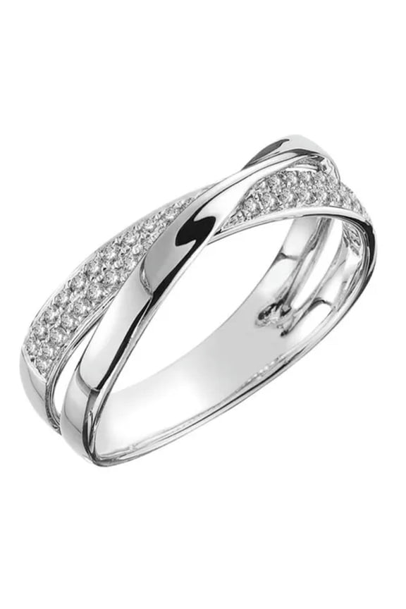 Women Rings Cubic Zircon Ring Two Tone X Shape Cross Ring Fashion Jewelr Wedding-silver-11