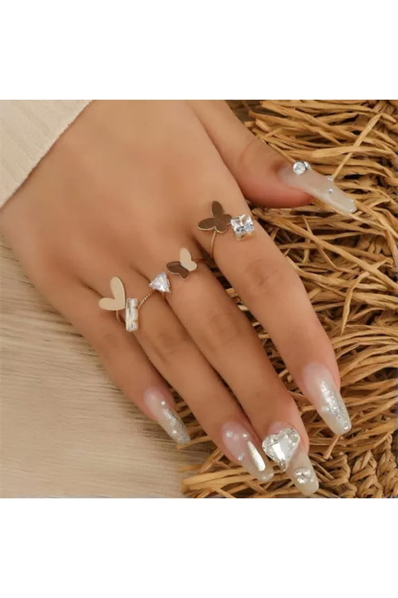 Women Rings Set Crystal Butterfly Boho Retro 18k Gold Plated Finger Knuckle Gift-#2