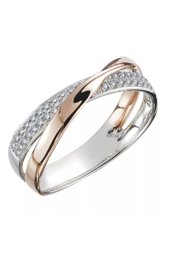 Women Rings Two Tone Cubic Zircon Ring X-Shape Cross Ring Trendy Jewelry Gifts ➳-multicolor-8