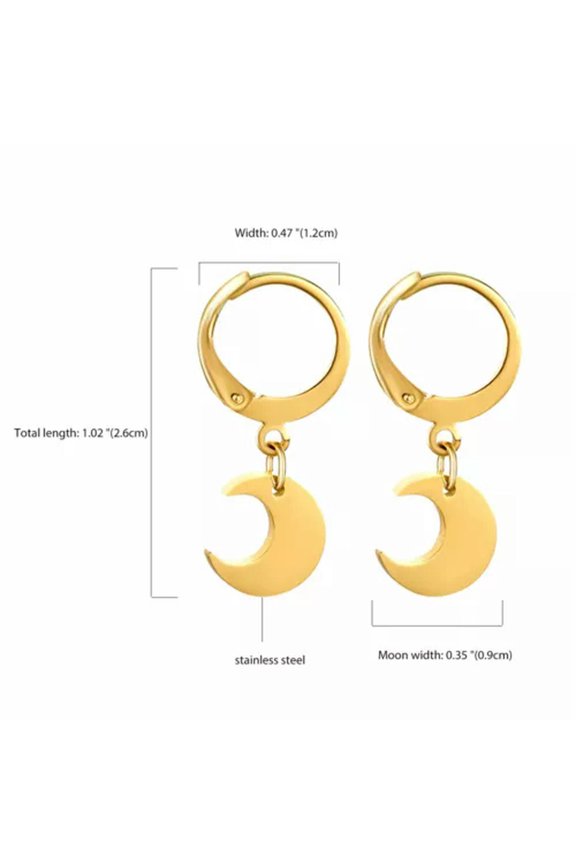 Women Stainless Steel Moon Drop Dangle Earrings Hoop Huggie Hinged Earrings-Gold