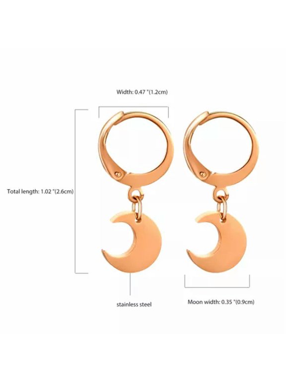 Women Stainless Steel Moon Drop Dangle Earrings Hoop Huggie Hinged Earrings-Rosegold