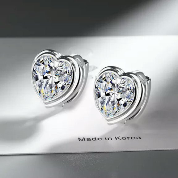 MATROOY Women White Pink Heart Zircon Earrings 925 Silver Hoop Huggie Earrings-White CZ