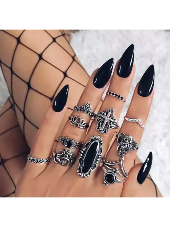 Women's Fashion Jewelry Silver Black Gothic Bohemian Vintage Ring Set 101