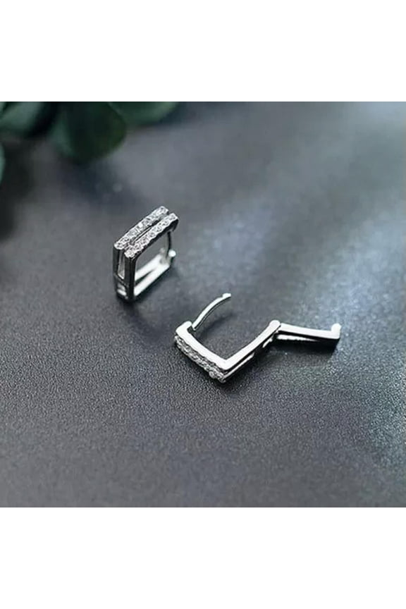 Womens Square 925 Sterling Silver Small Huggie Hoop Simplicity Earrings