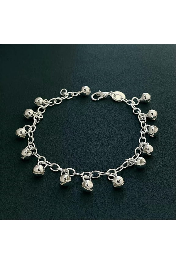 Womens 925 Silver Filled Bell Dangle Chain Charm Bracelet Bangle New