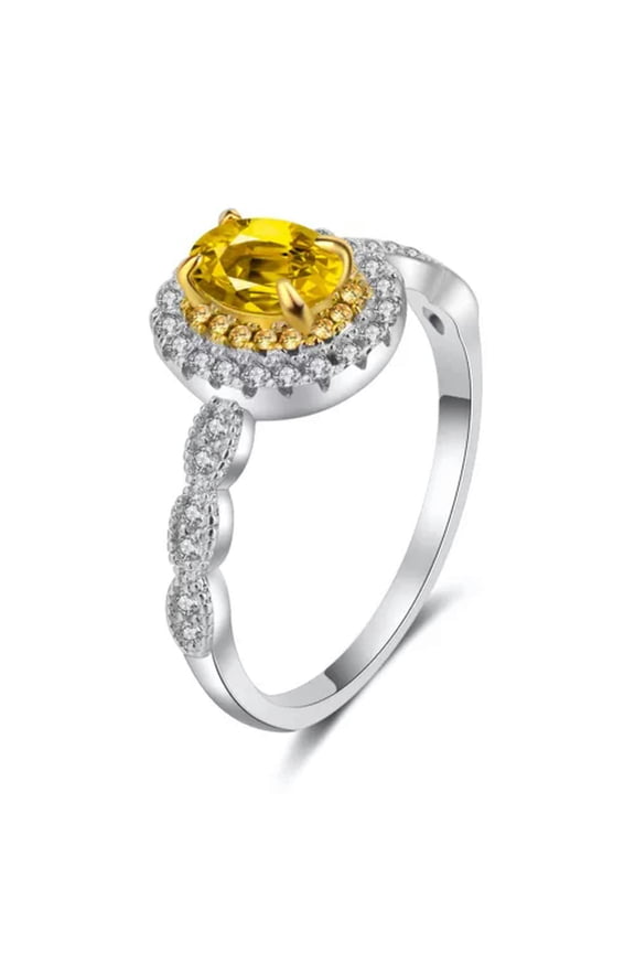 Womens 925 Silver Ring Yellow Oval Zircon Stone Rings Jewelry Size 5-10-6