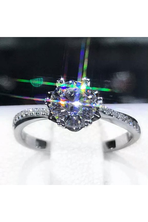 Womens 925 Silver Snowflake Rings 1 Carat Shiny Natural Zircon Rings-10