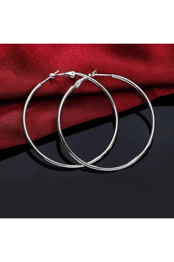 Womens 925 Sterling Silver 50mm 2 Big Round Large Thin Hoop Earrings NEW