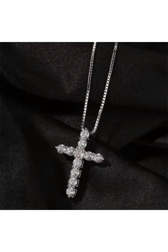 Womens 925 Sterling Silver Crystal Stone Cross Pendant Necklace Fashion Jewelry-Silver