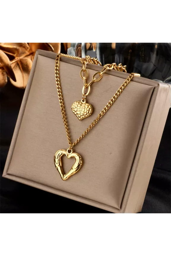 Womens Jewelry 18K Gold Plated Stainless Steel Charm Multilayer Chain Necklace-N1506