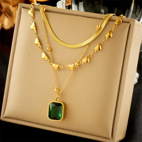 MATROOY Womens Jewelry 18K Gold Plated Stainless Steel Charm Multilayer Chain Necklace-N2062